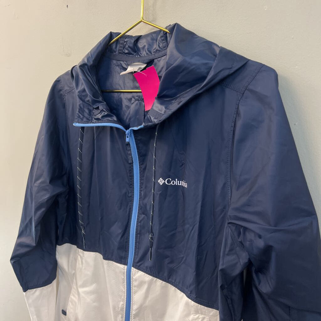 Columbia Navy/ White Hooded Windbreaker Jacket Small