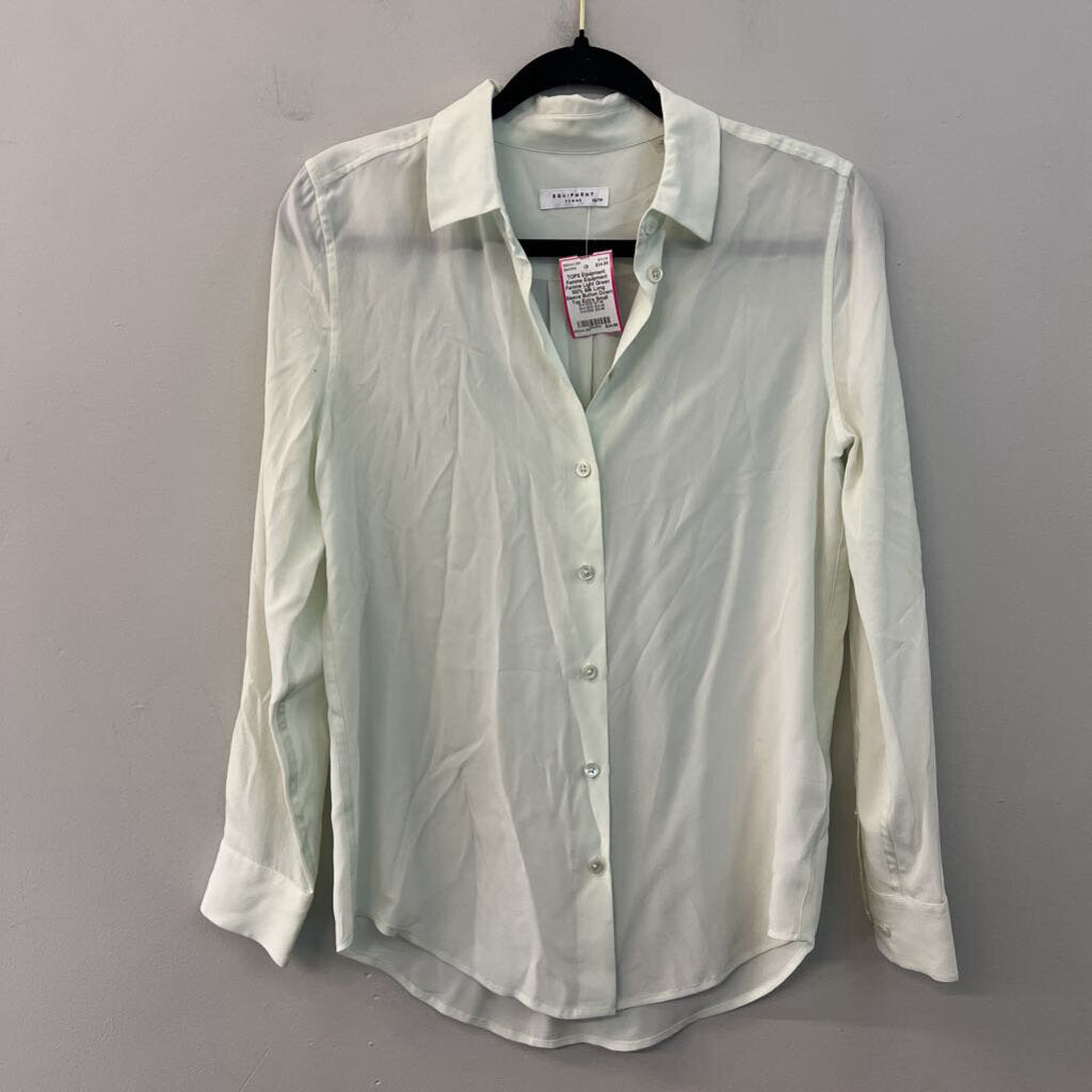 Equipment Femme Light Green 100% Silk Long Sleeve Button Down Top Extra Small