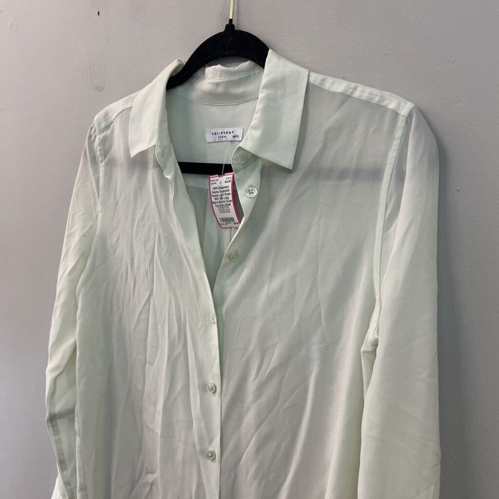 Equipment Femme Light Green 100% Silk Long Sleeve Button Down Top Extra Small