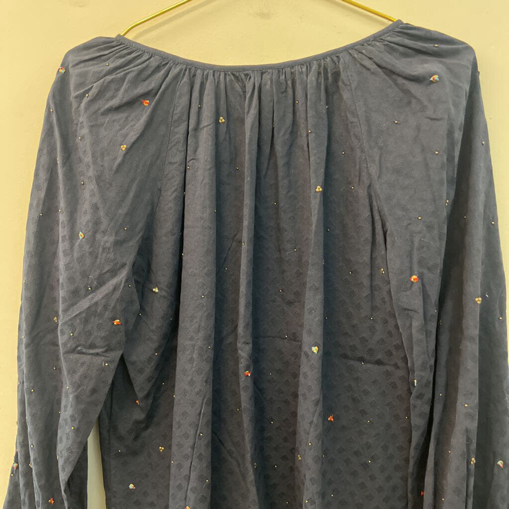 Velvet Navy Embellished Long Sleeve Top Small