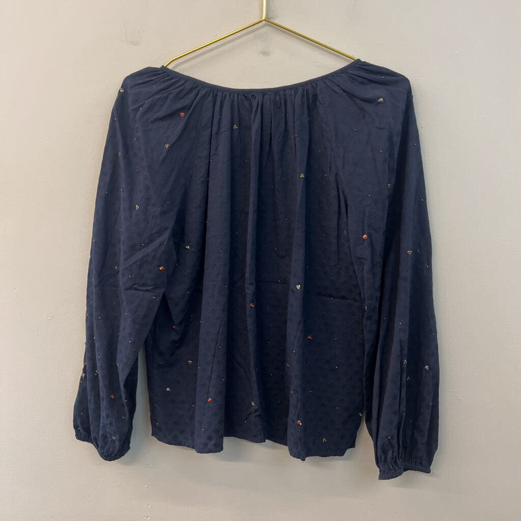 Velvet Navy Embellished Long Sleeve Top Small
