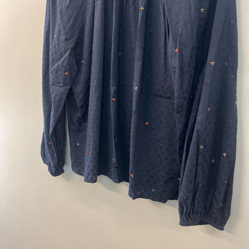 Velvet Navy Embellished Long Sleeve Top Small