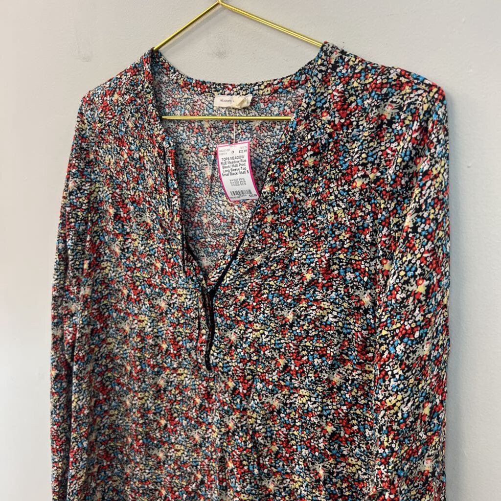 Meadow Rue Black/ Multi Print Long Sleeve Top Small