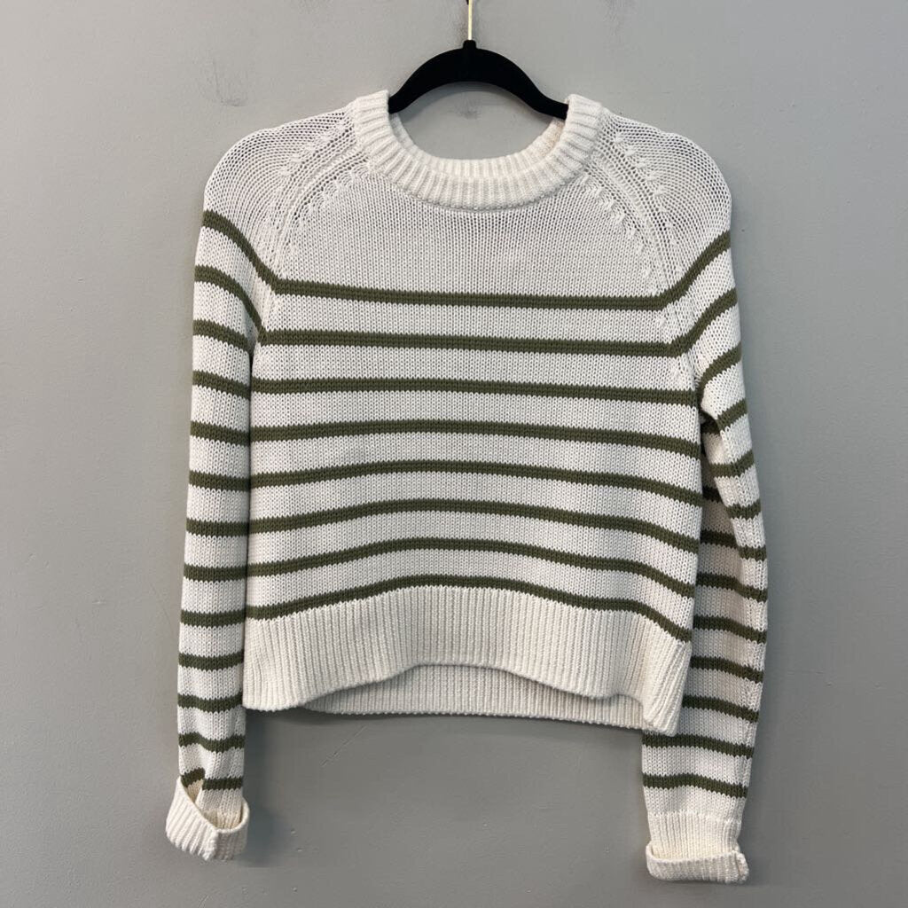 OGD White/ Green Knit Striped Long Sleeve Sweater Top Small