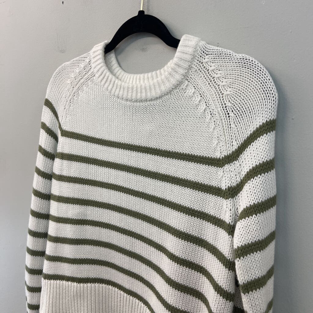OGD White/ Green Knit Striped Long Sleeve Sweater Top Small