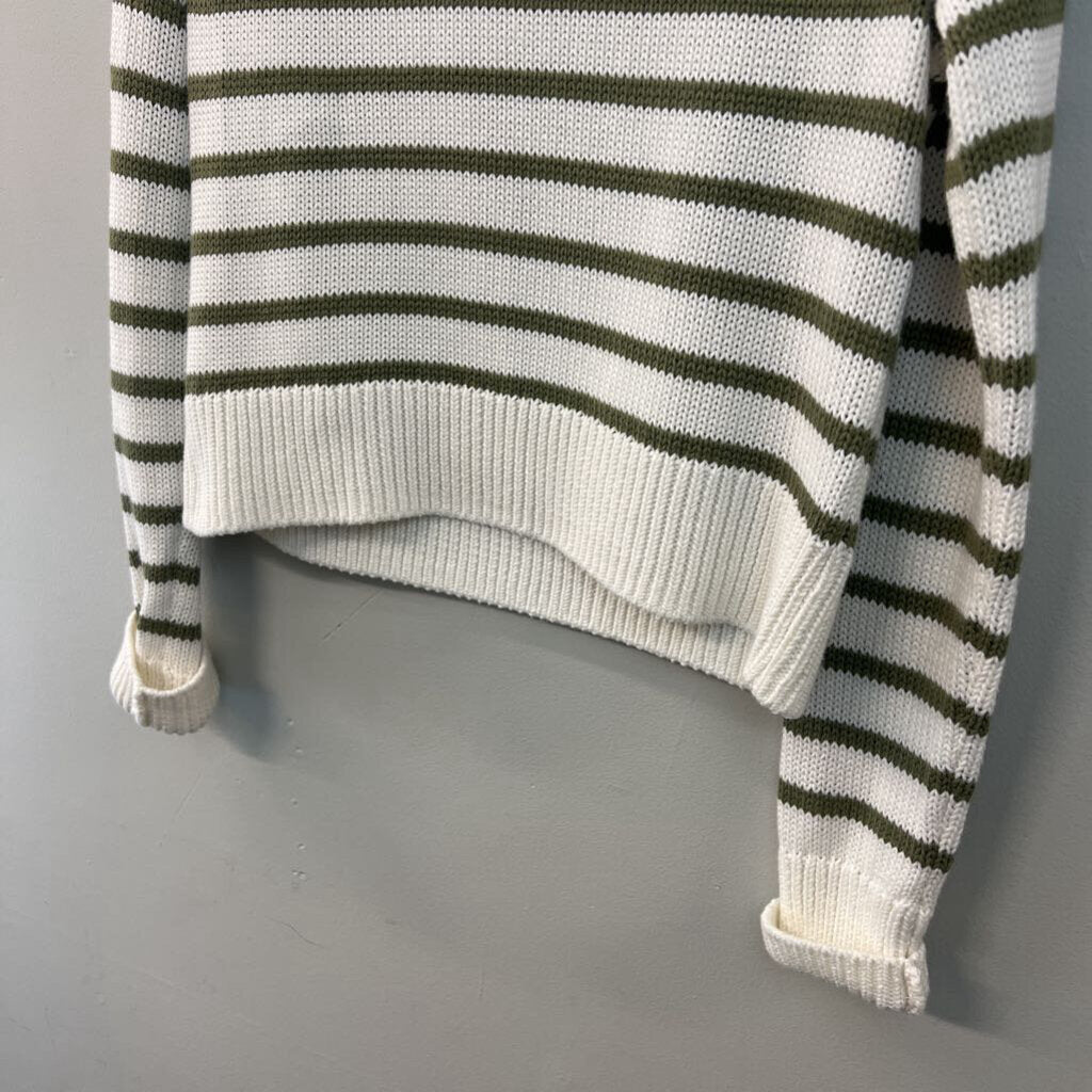 OGD White/ Green Knit Striped Long Sleeve Sweater Top Small