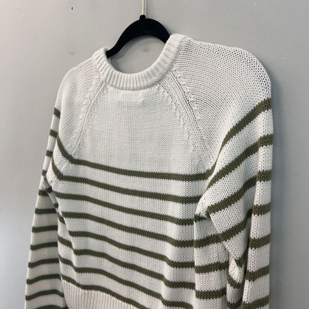 OGD White/ Green Knit Striped Long Sleeve Sweater Top Small