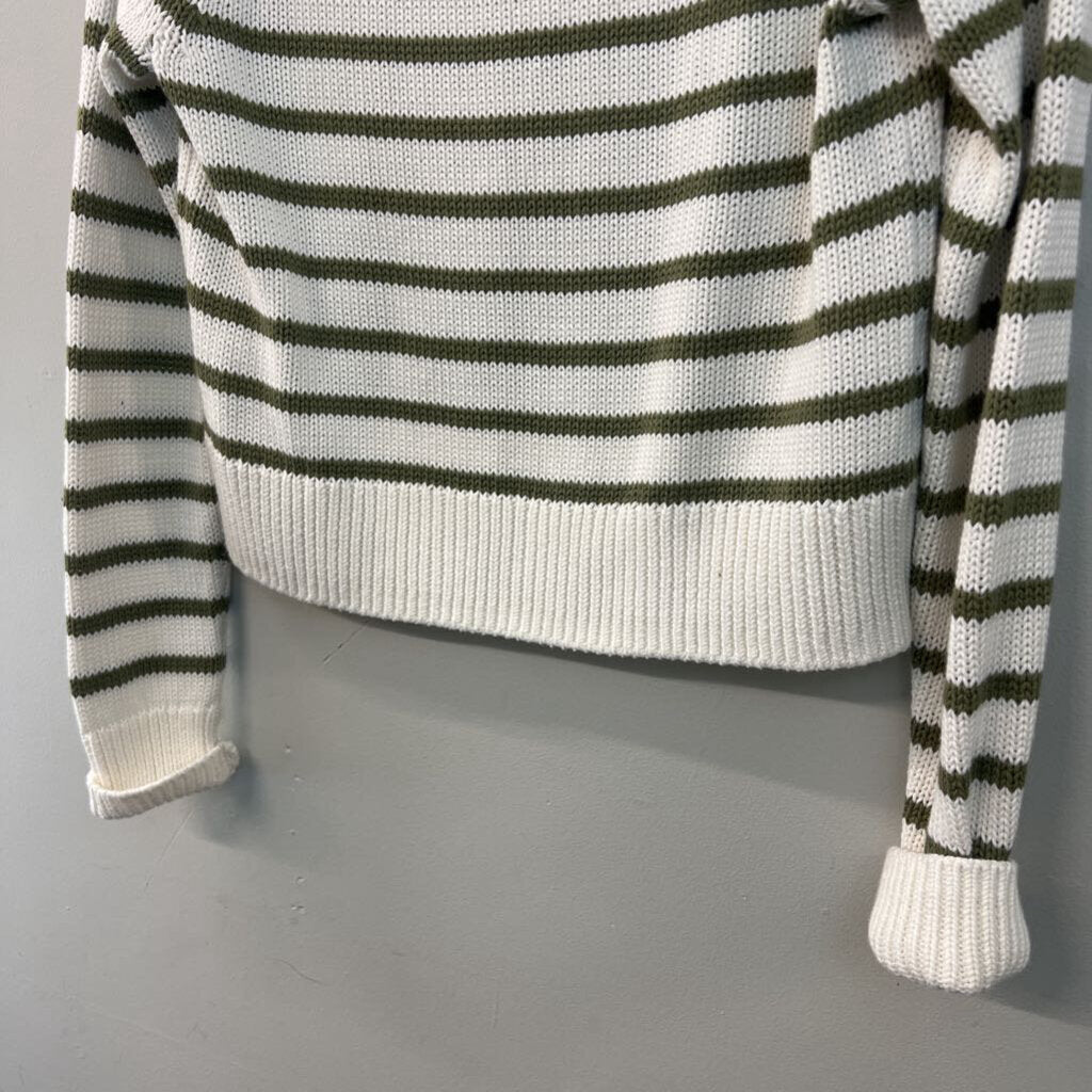 OGD White/ Green Knit Striped Long Sleeve Sweater Top Small