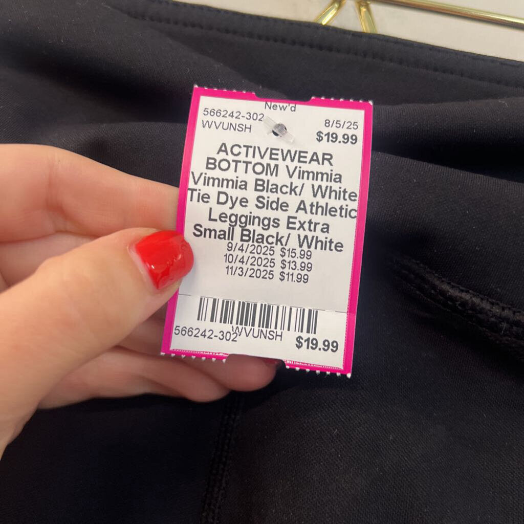 Vimmia Black/ White Tie Dye Side Athletic Leggings Extra Small