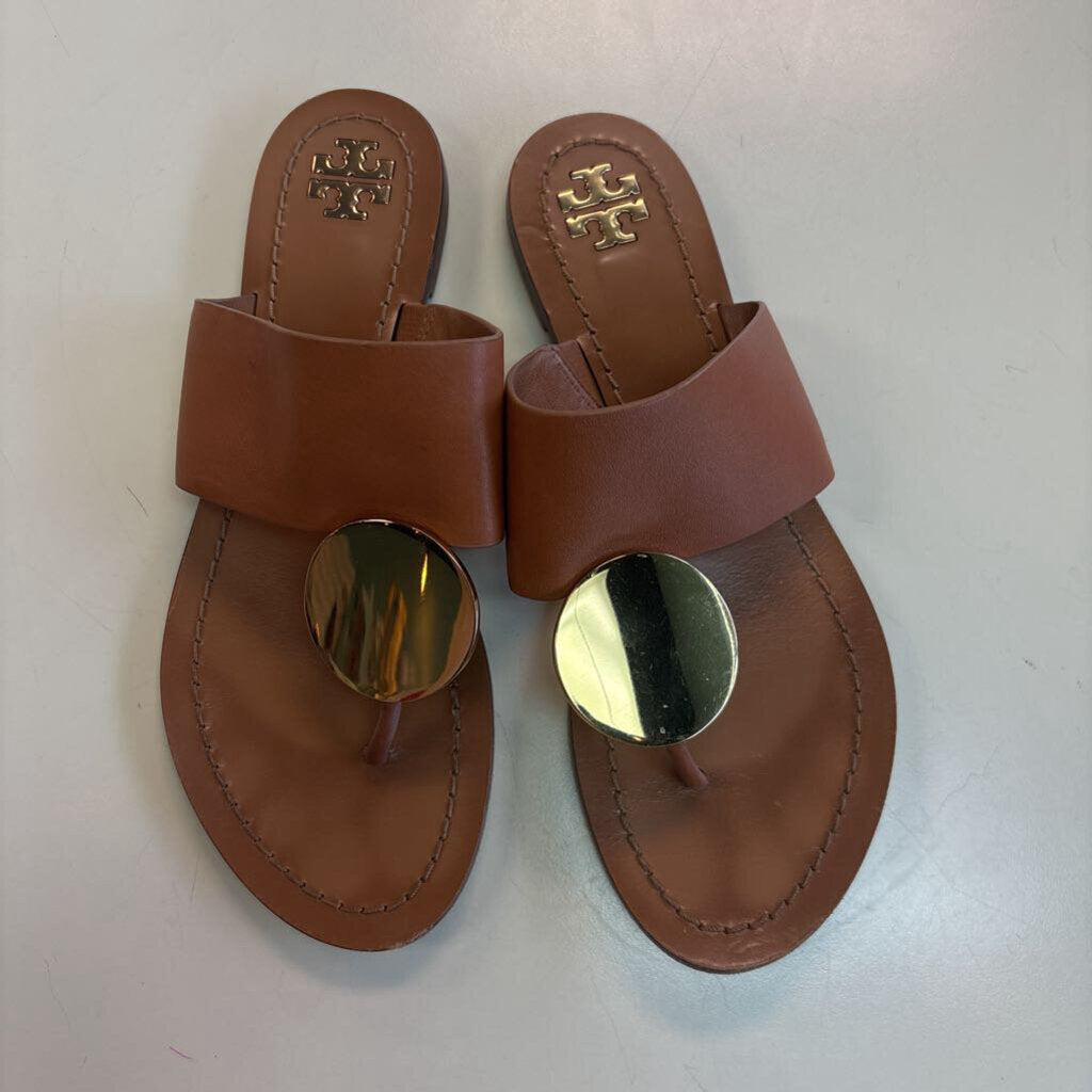 Tory Burch Brown Leather Patos Disk Sandals 7
