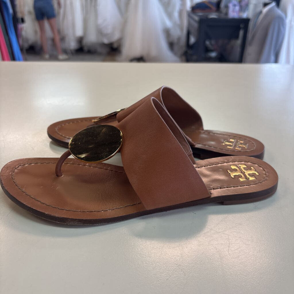 Tory Burch Brown Leather Patos Disk Sandals 7