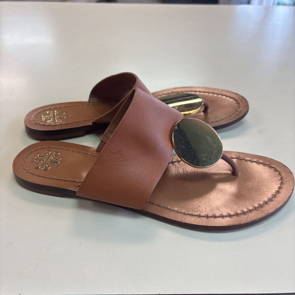 Tory Burch Brown Leather Patos Disk Sandals 7