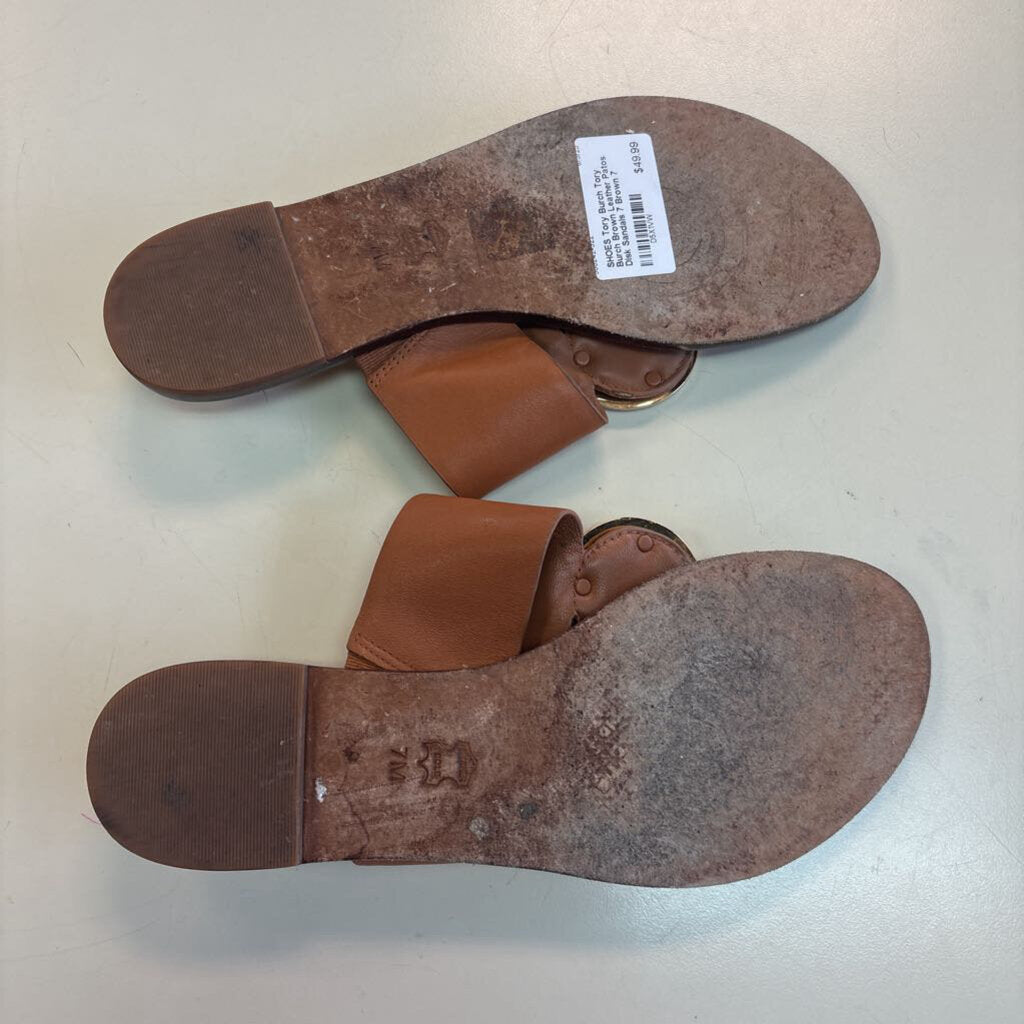 Tory Burch Brown Leather Patos Disk Sandals 7