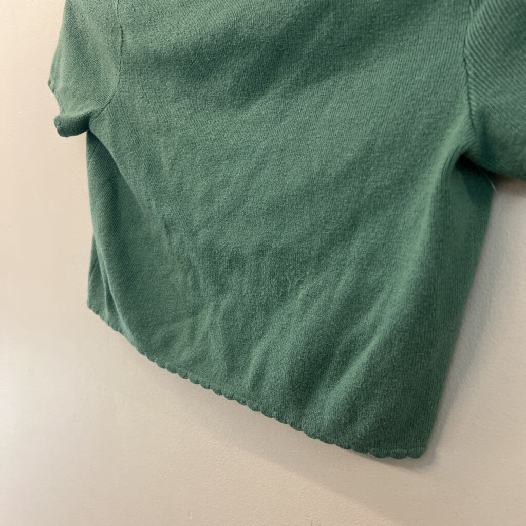 LA Hearts Green Cropped Short Sleeve Tie Front Top Small