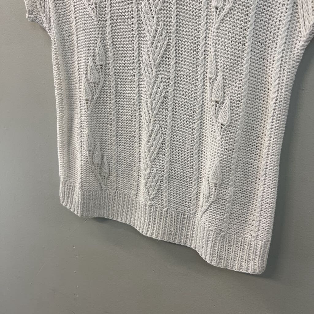 Vintage White Knit Short Sleeve Sweater Top Small