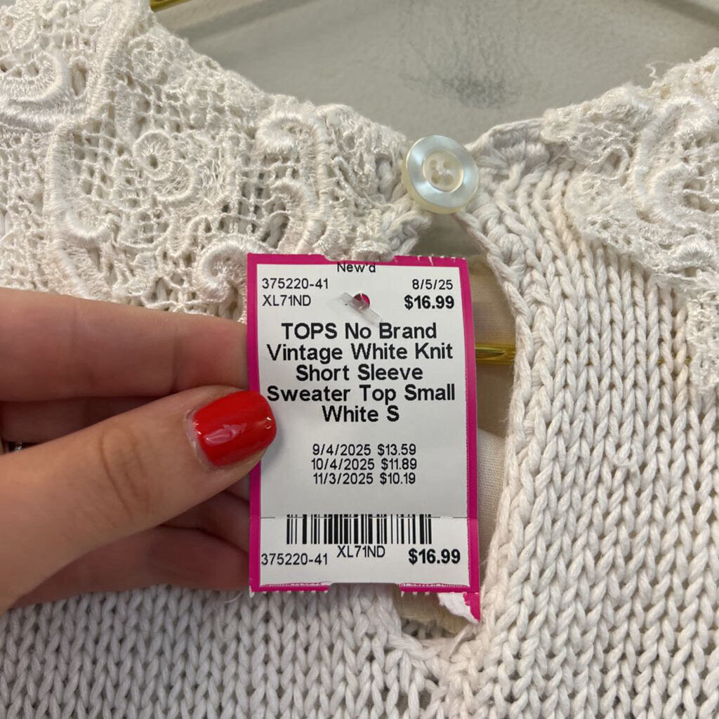 Vintage White Knit Short Sleeve Sweater Top Small