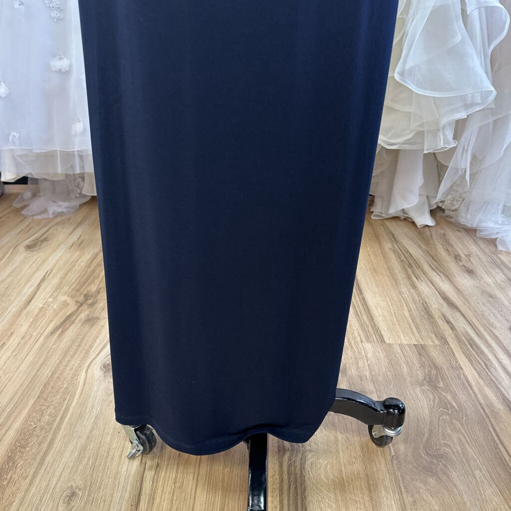 Connected White/ Navy Textured Top Long Formal Dress 16