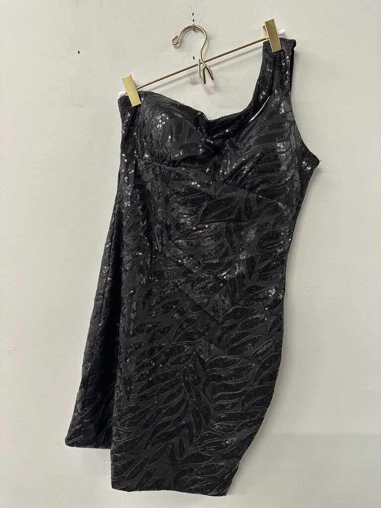 Jodi Kristopher Black Sequin One Shoulder Short Formal Dress 9