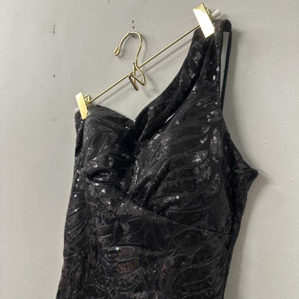 Jodi Kristopher Black Sequin One Shoulder Short Formal Dress 9