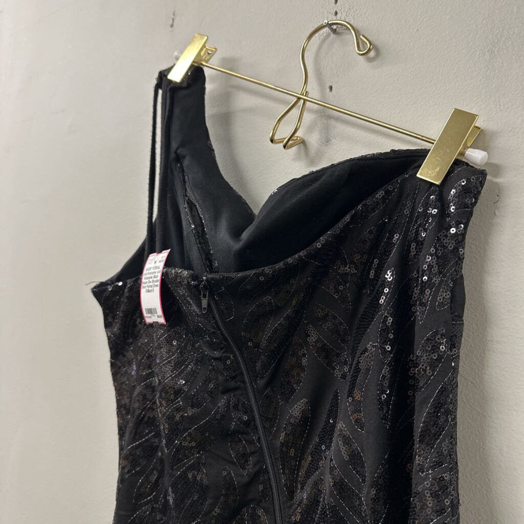 Jodi Kristopher Black Sequin One Shoulder Short Formal Dress 9
