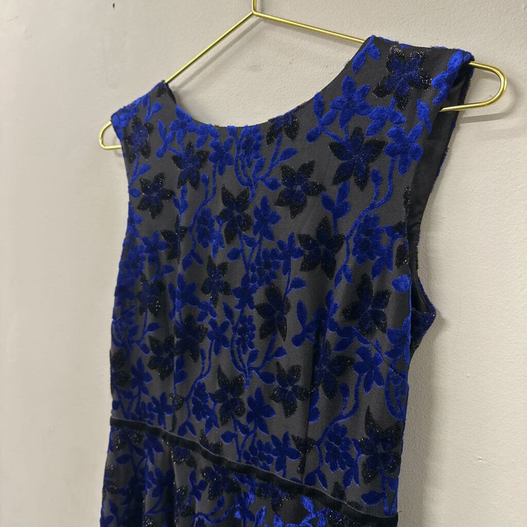 Tahari Black/ Blue Velvet Flower Short Formal Dress 2 Petite