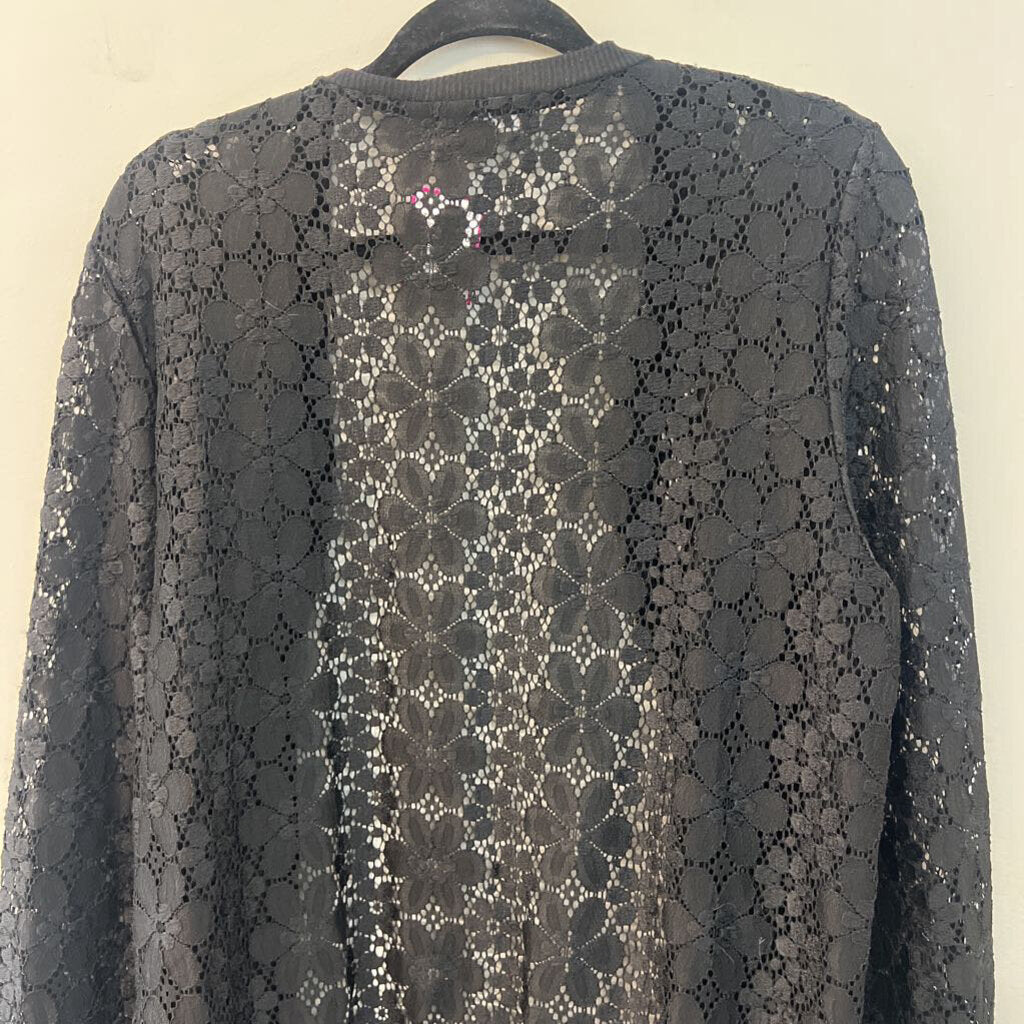 Papillon Black Lace Long Sleeve Zip Up Top Extra Large
