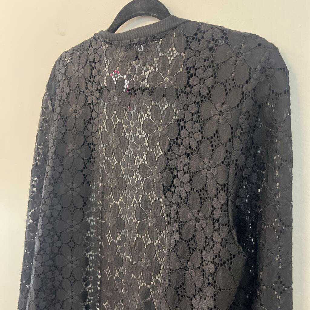 Papillon Black Lace Long Sleeve Zip Up Top Extra Large