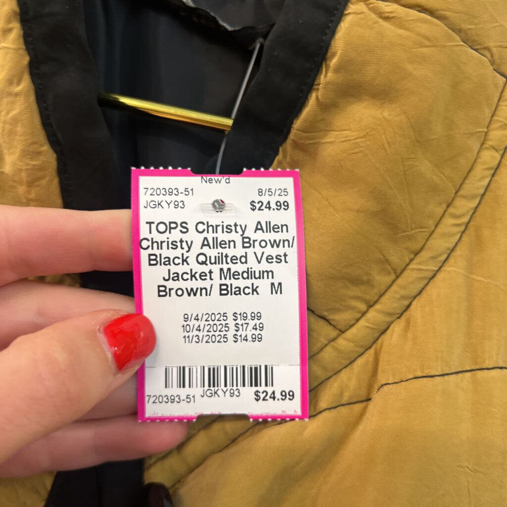 Christy Allen Brown/ Black Quilted Vest Jacket Medium