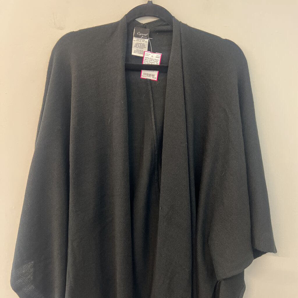Cejon Black Knit Poncho Wrap Sweater Top One Size