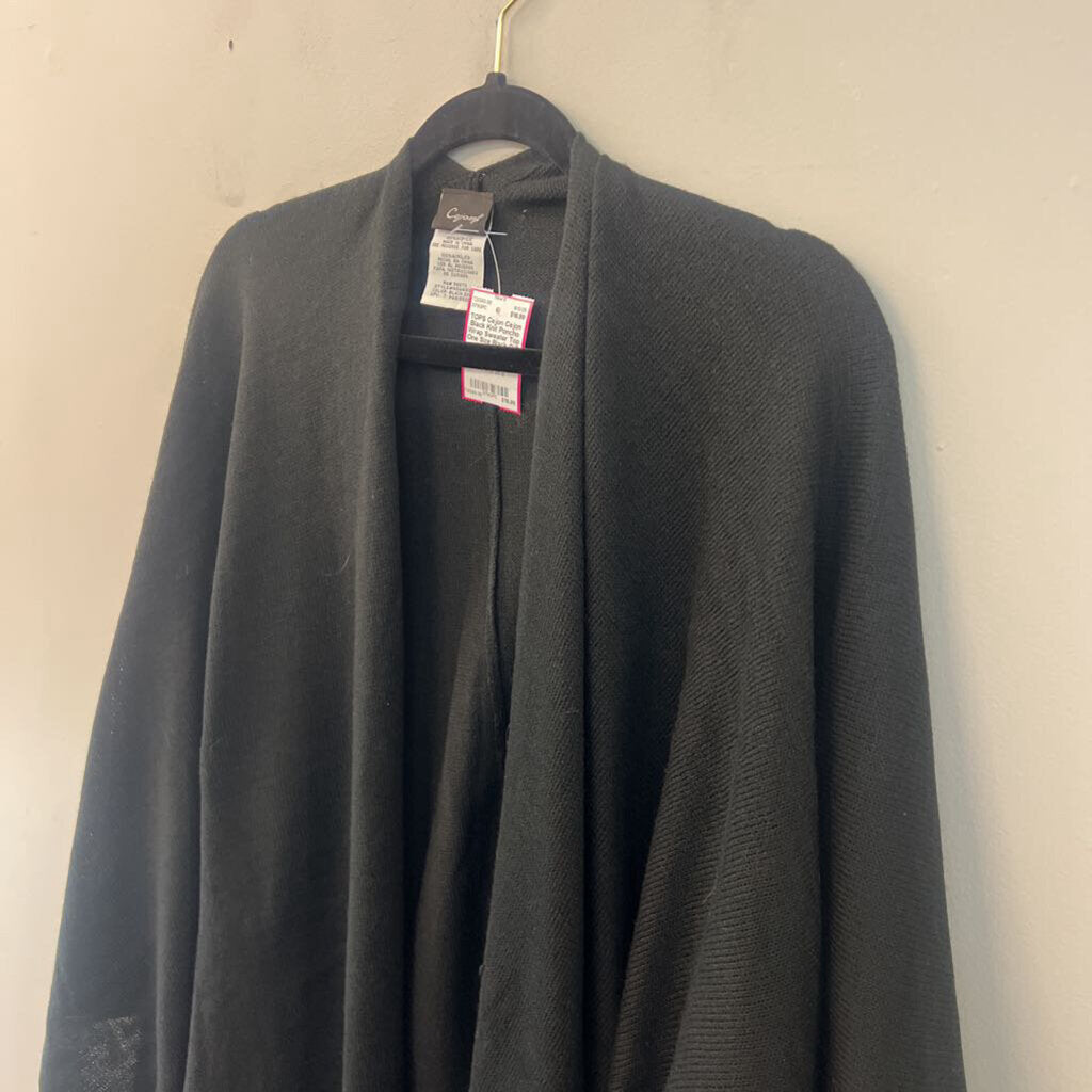 Cejon Black Knit Poncho Wrap Sweater Top One Size