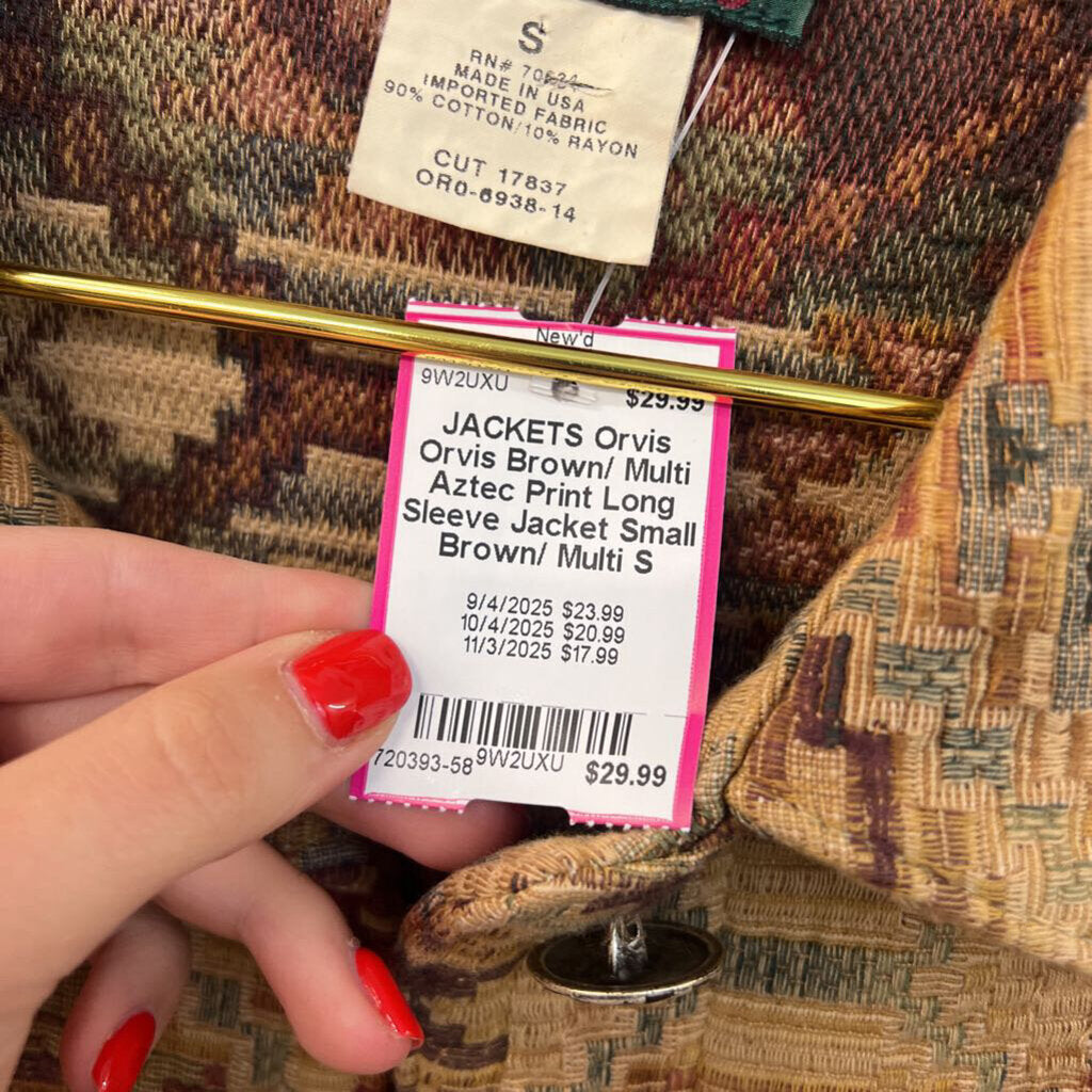Orvis Brown/ Multi Aztec Print Long Sleeve Jacket Small