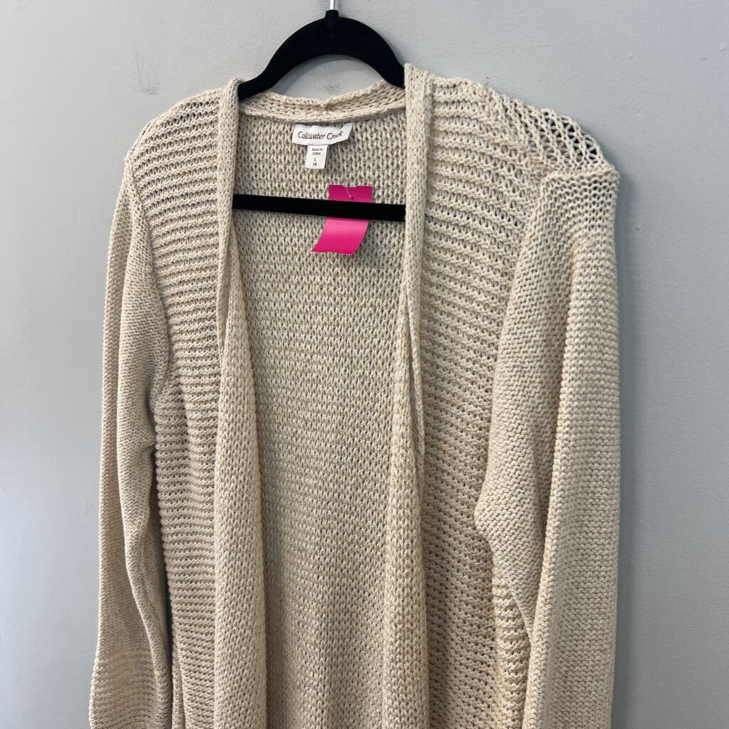 Coldwater Creek Cream Knit Long Sleeve Open Front Sweater Top Large