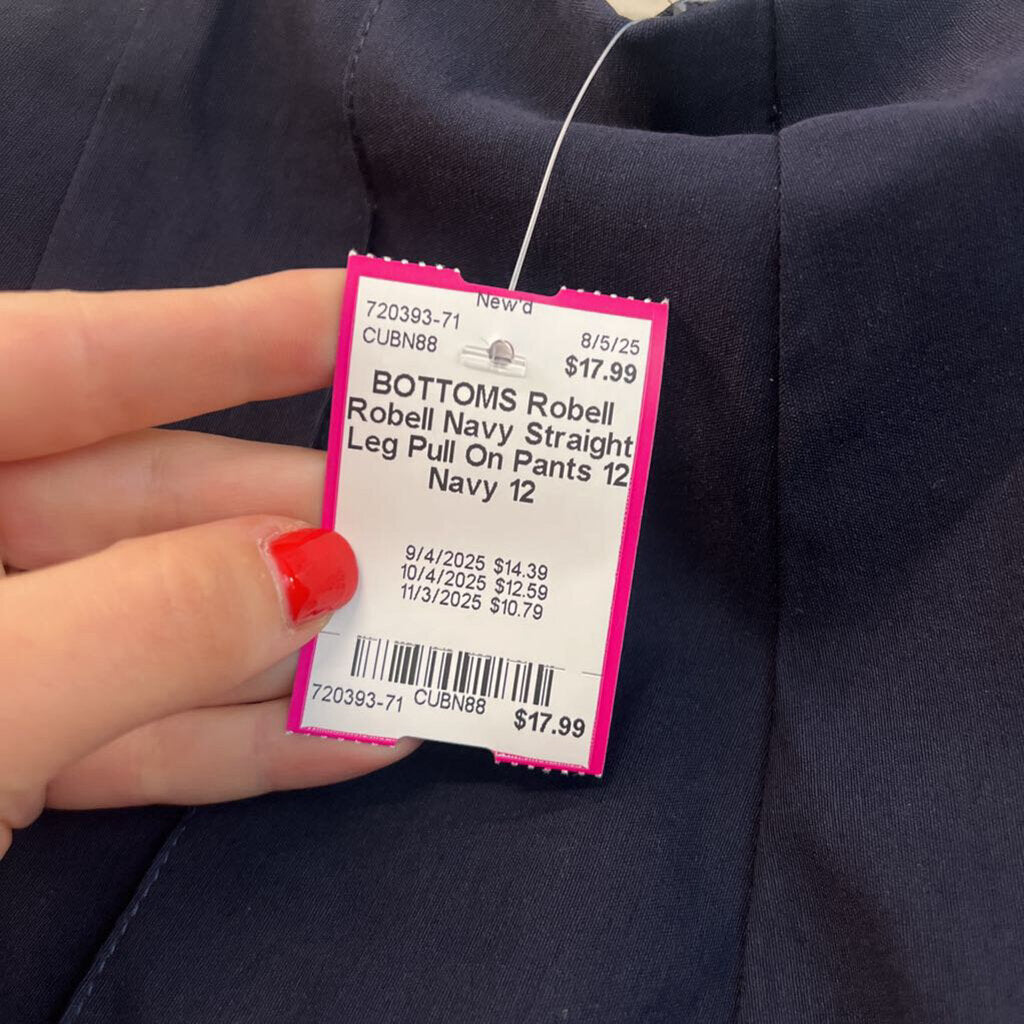 Robell Navy Straight Leg Pull On Pants 12