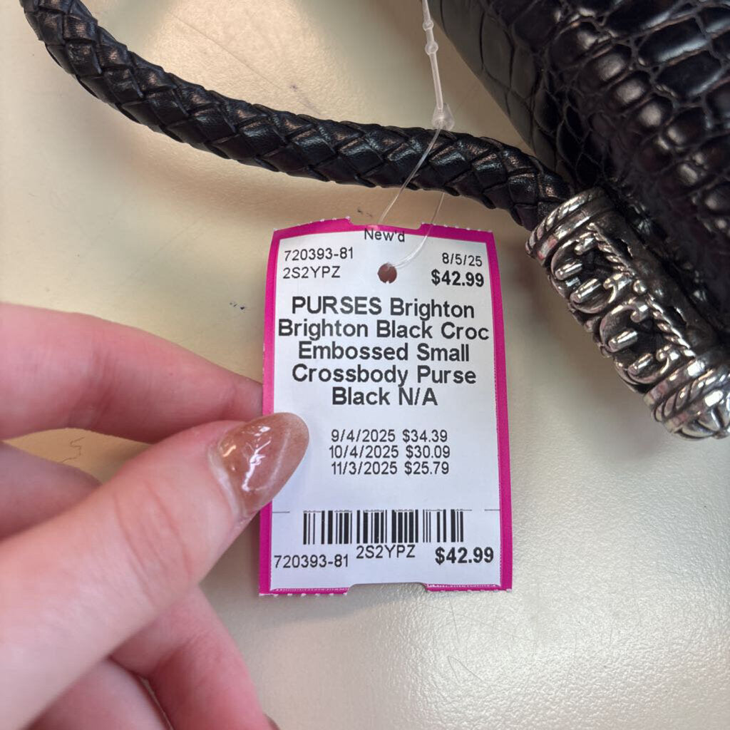 Brighton Black Croc Embossed Small Crossbody Purse