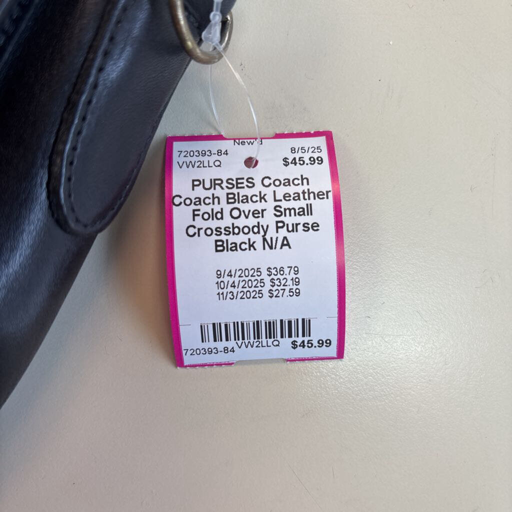 Coach Black Leather Fold Over Small Crossbody Purse