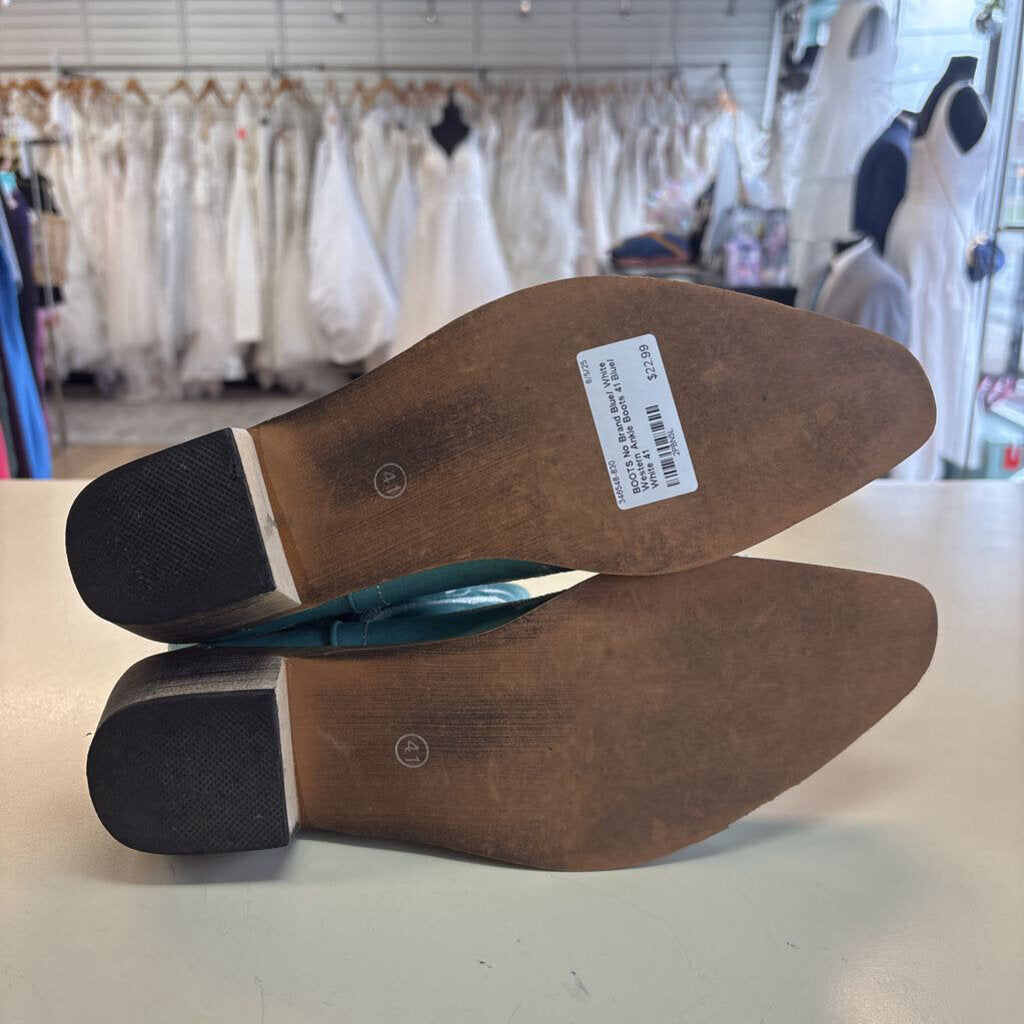 Blue/ White Western Ankle Boots 41