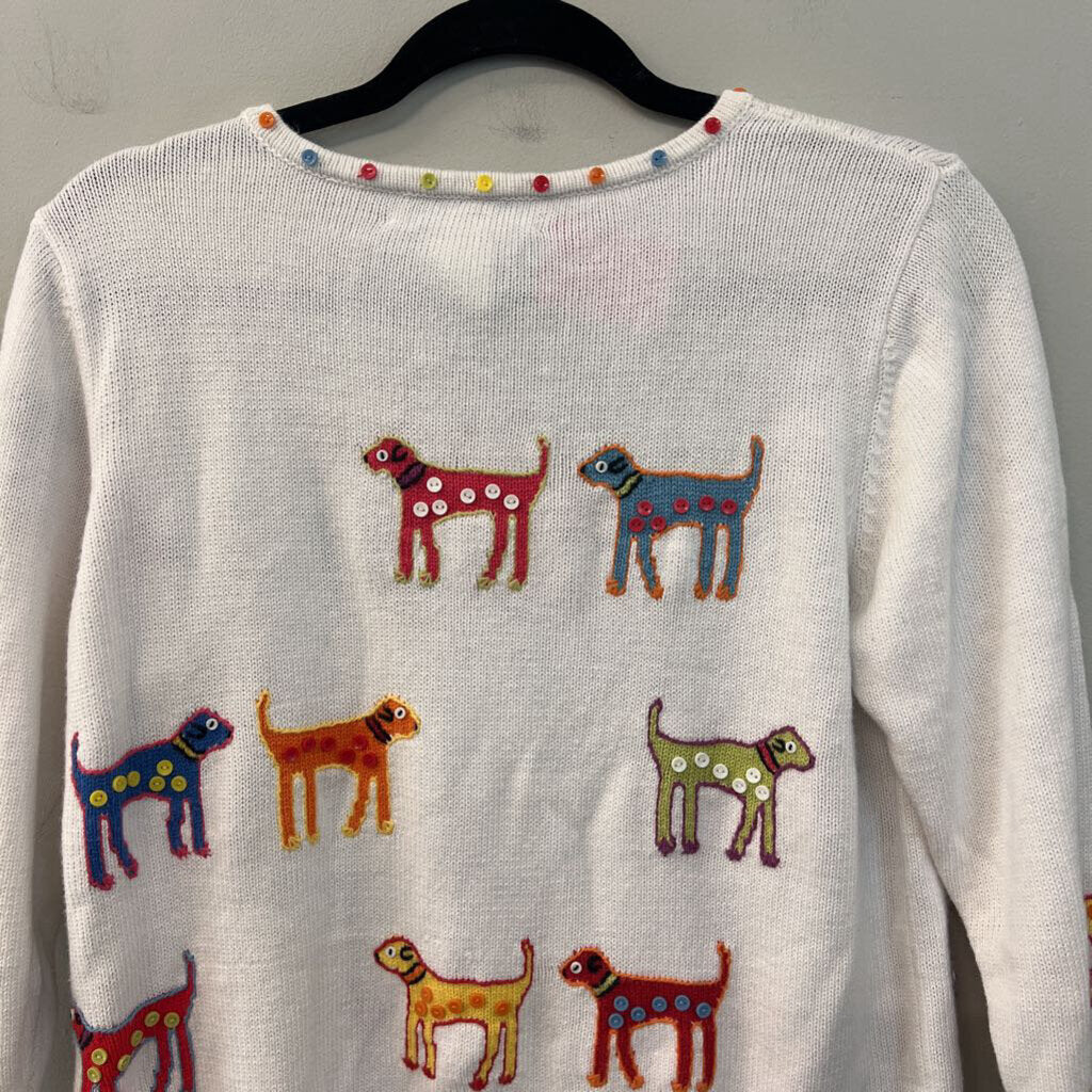 Vintage Susan Bristol White/ Multi Knit Dog Print Top Medium