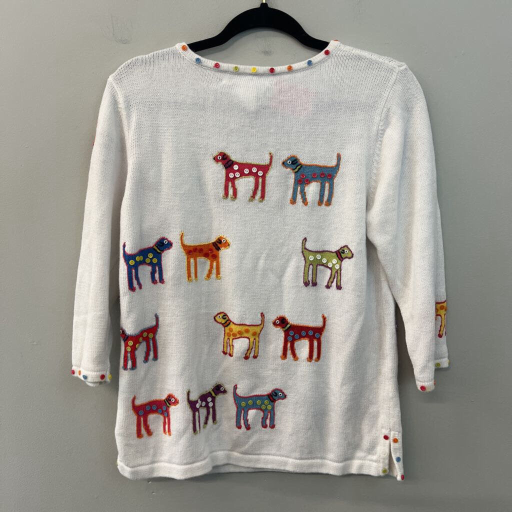 Vintage Susan Bristol White/ Multi Knit Dog Print Top Medium