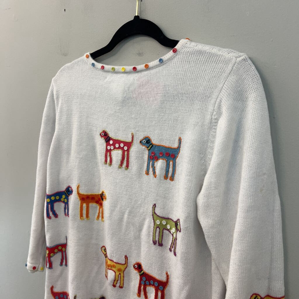 Vintage Susan Bristol White/ Multi Knit Dog Print Top Medium