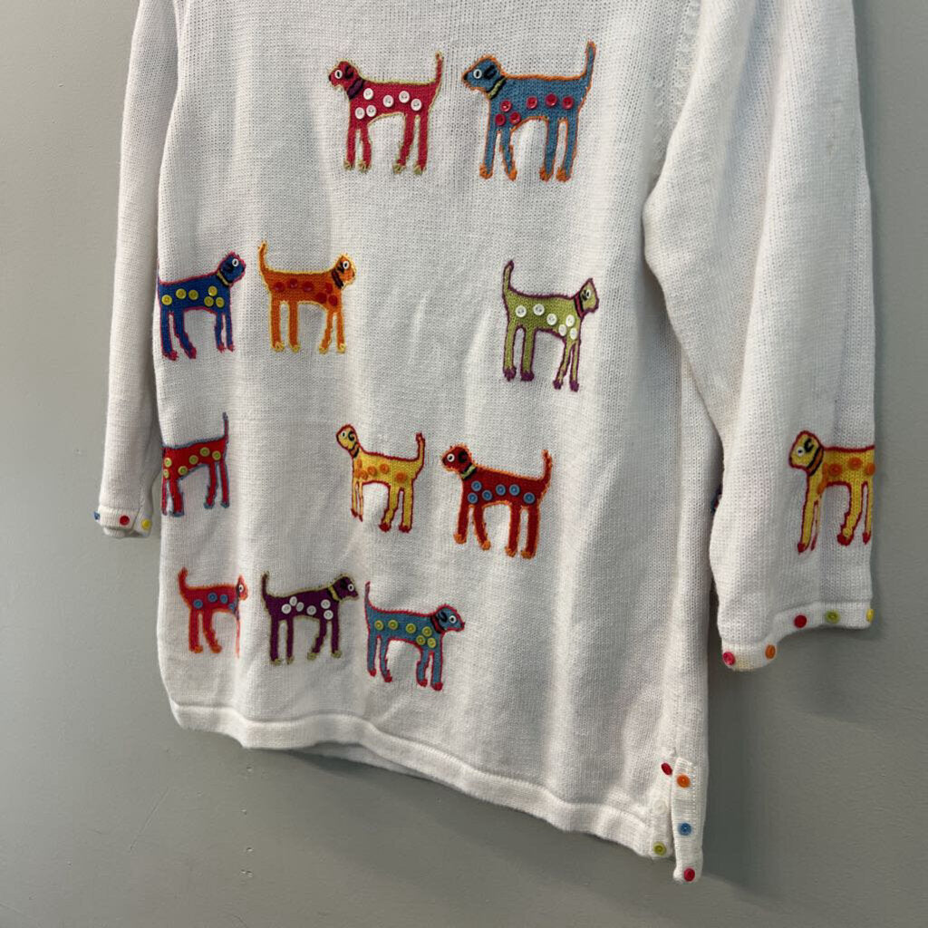 Vintage Susan Bristol White/ Multi Knit Dog Print Top Medium