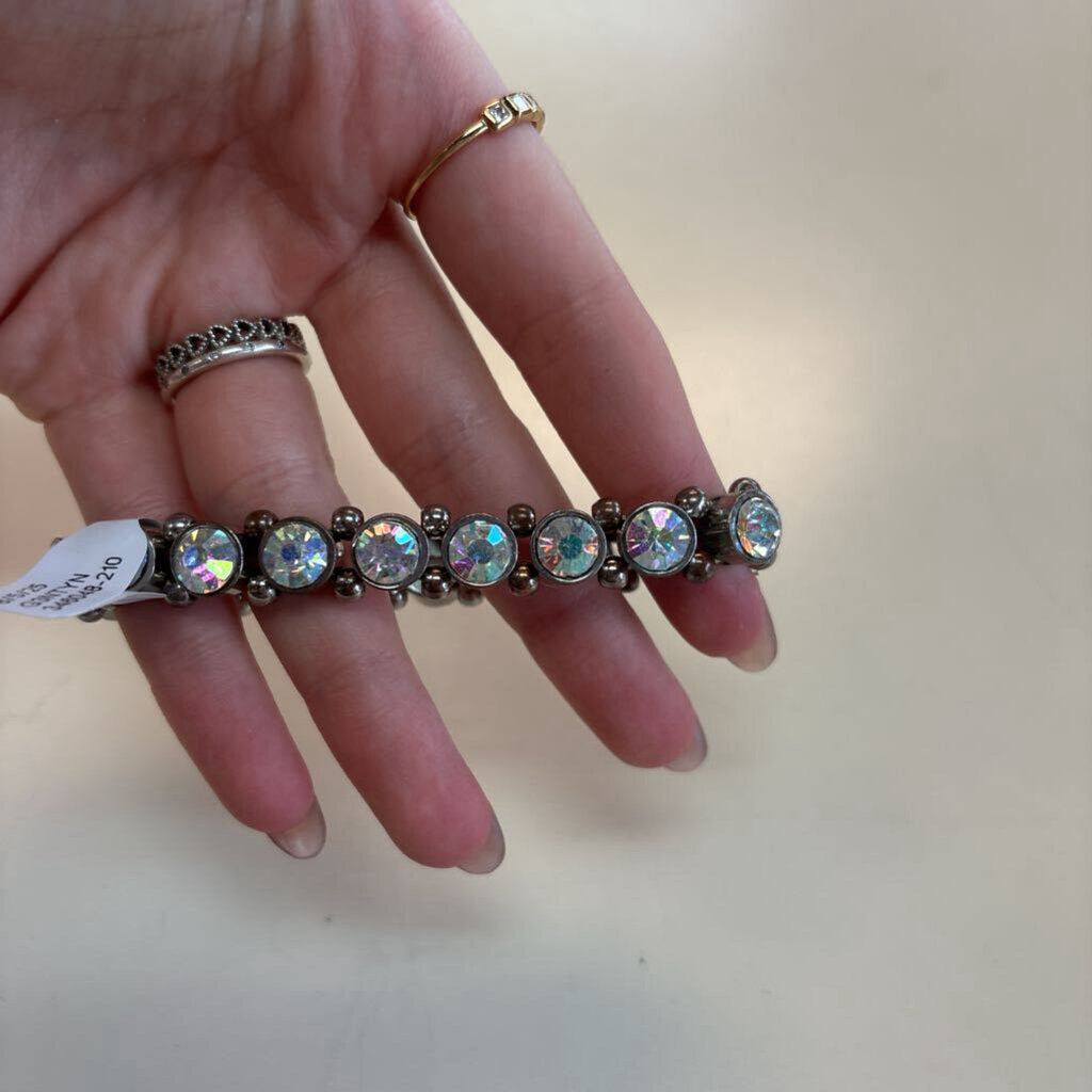 Silver Iridescent Chunky Stone Stretchy Bracelet