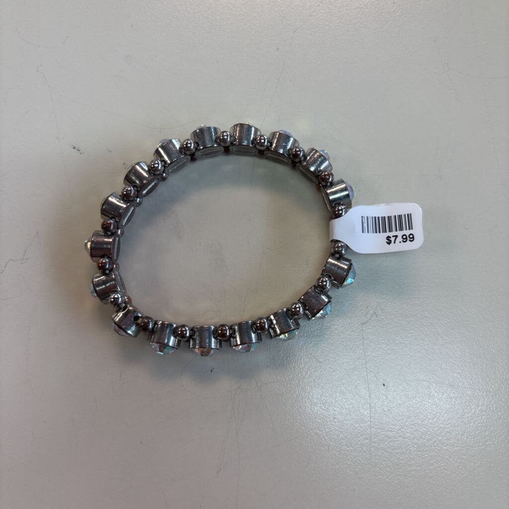 Silver Iridescent Chunky Stone Stretchy Bracelet