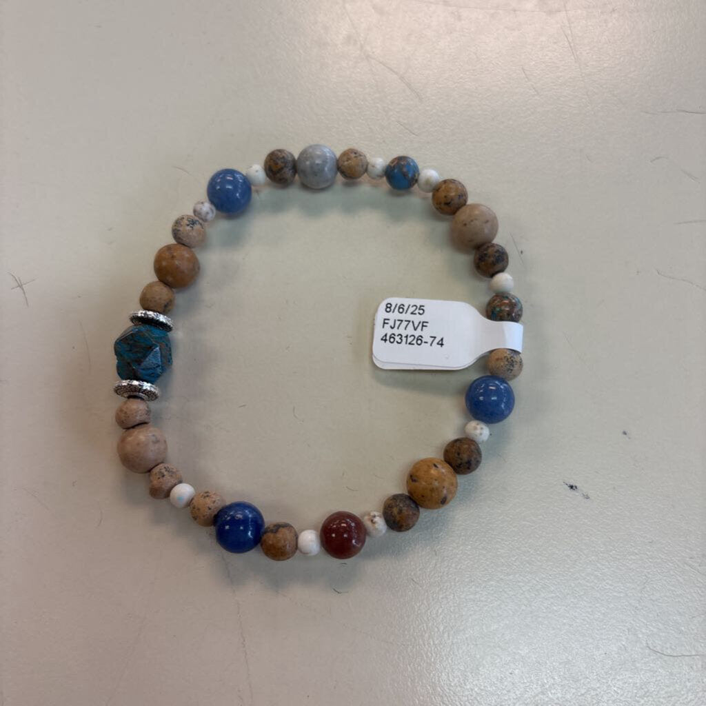 Brown/ Blue Beaded Stretchy Bracelet