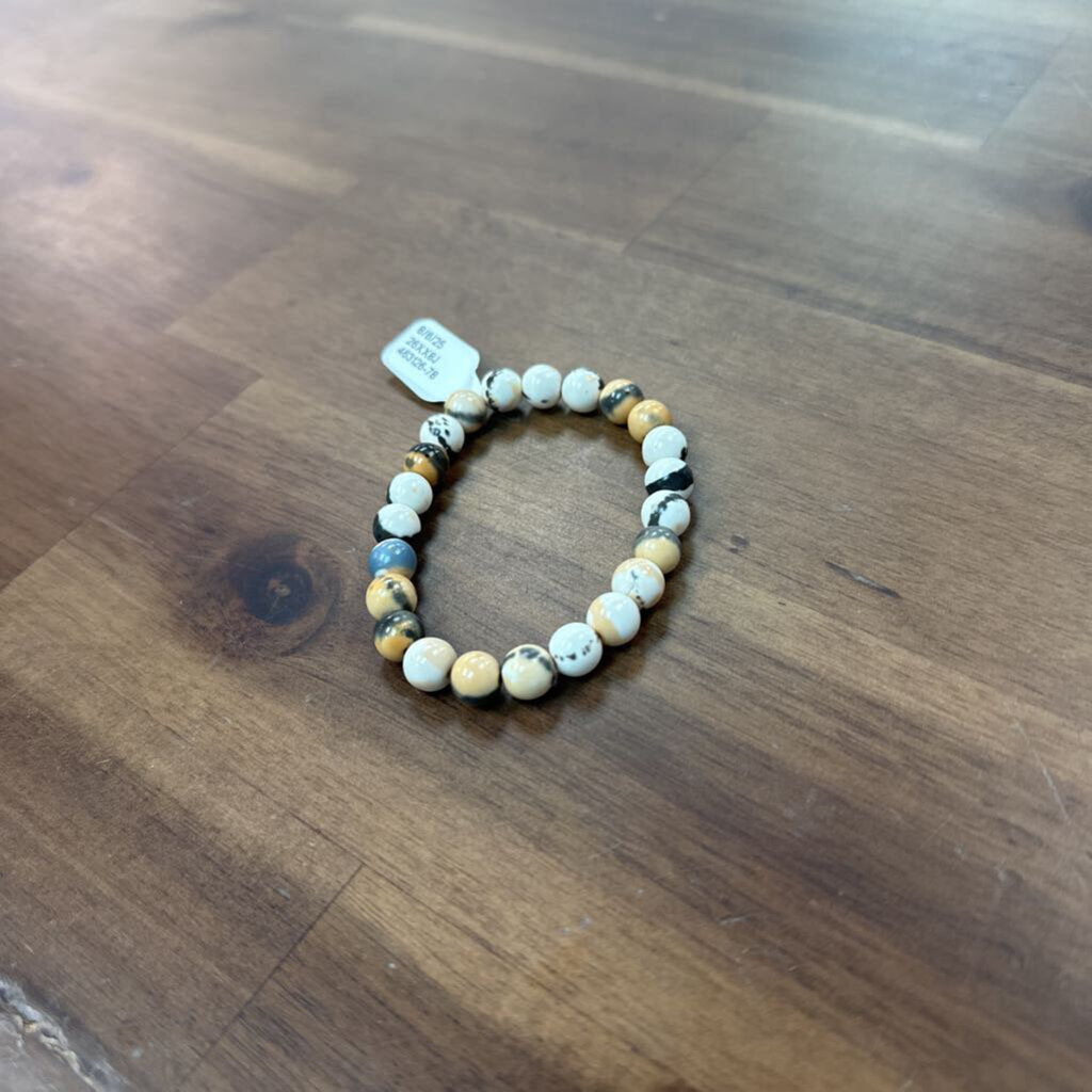White/ Brown Marbled Beaded Stretchy Bracelet