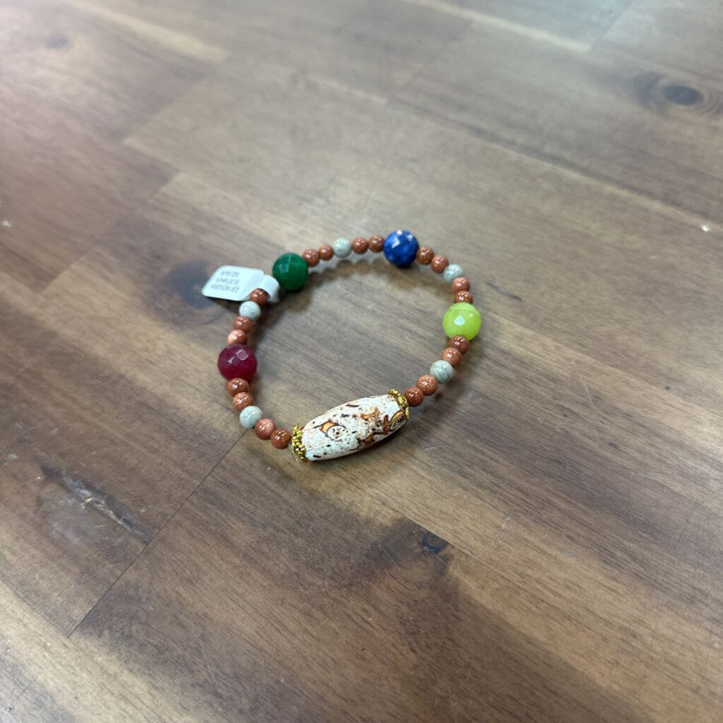 Brown/ Multi Beaded Stretchy Bracelet