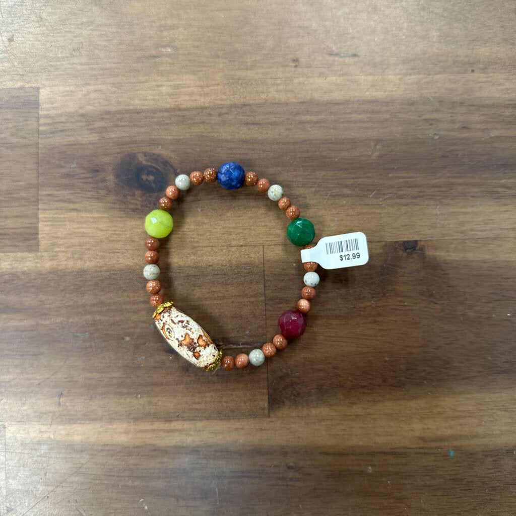 Brown/ Multi Beaded Stretchy Bracelet