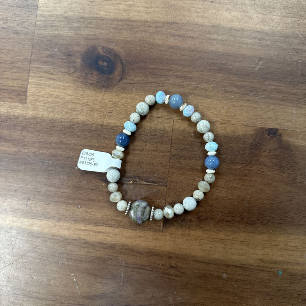 Blue/ Grey Beaded Stretchy Bracelet