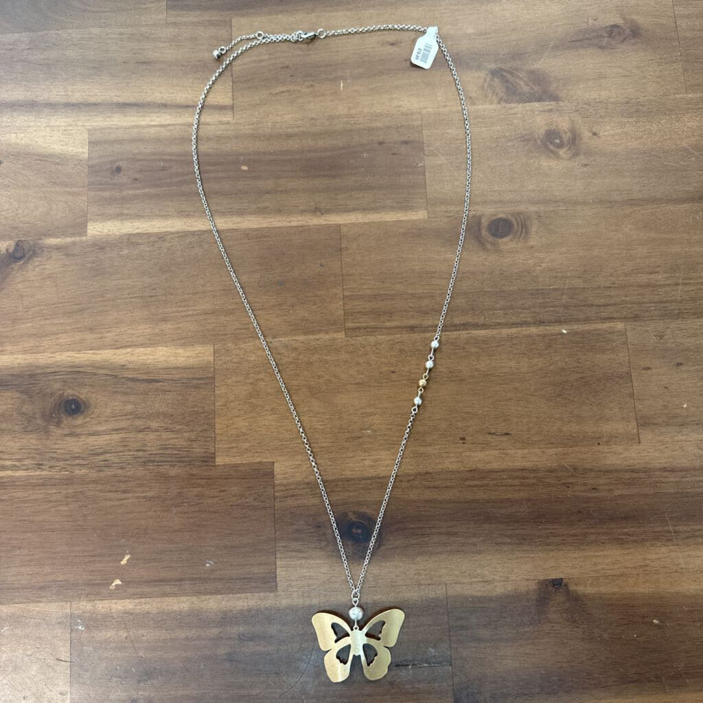 J Jill Silver Dancing Butterfly Pendant Long Necklace