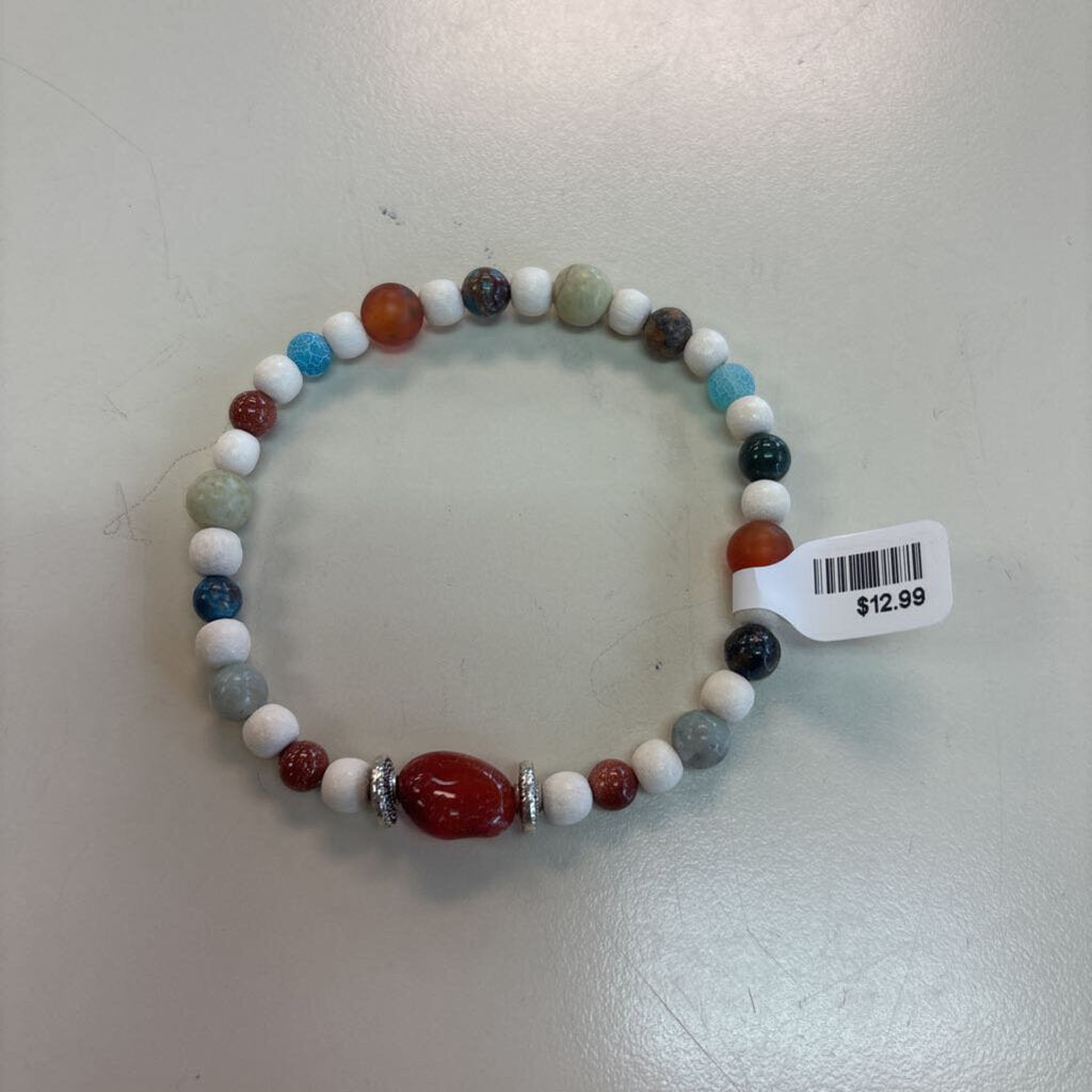 Cream/ Multi Beaded Stretchy Bracelet