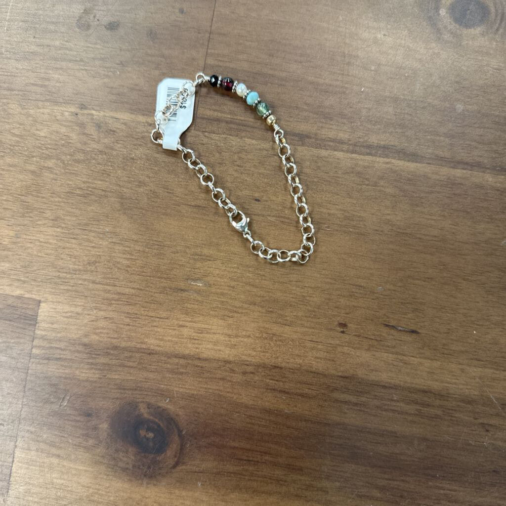 Silver/ Multi Bead Dainty Bracelet